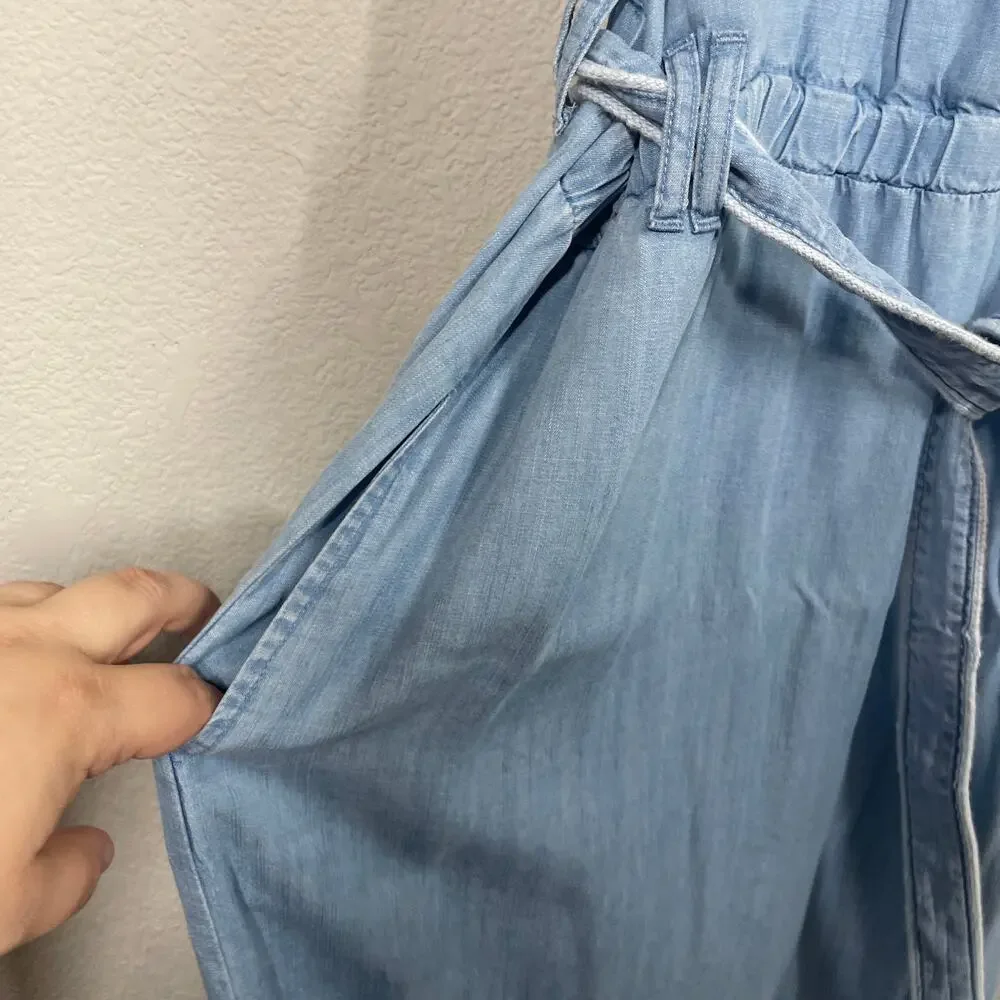 Cloth & Stone XL Surplice Chambray Midi Dress Light Blue Denim Belted Sleeveless - Picture 4 of 9
